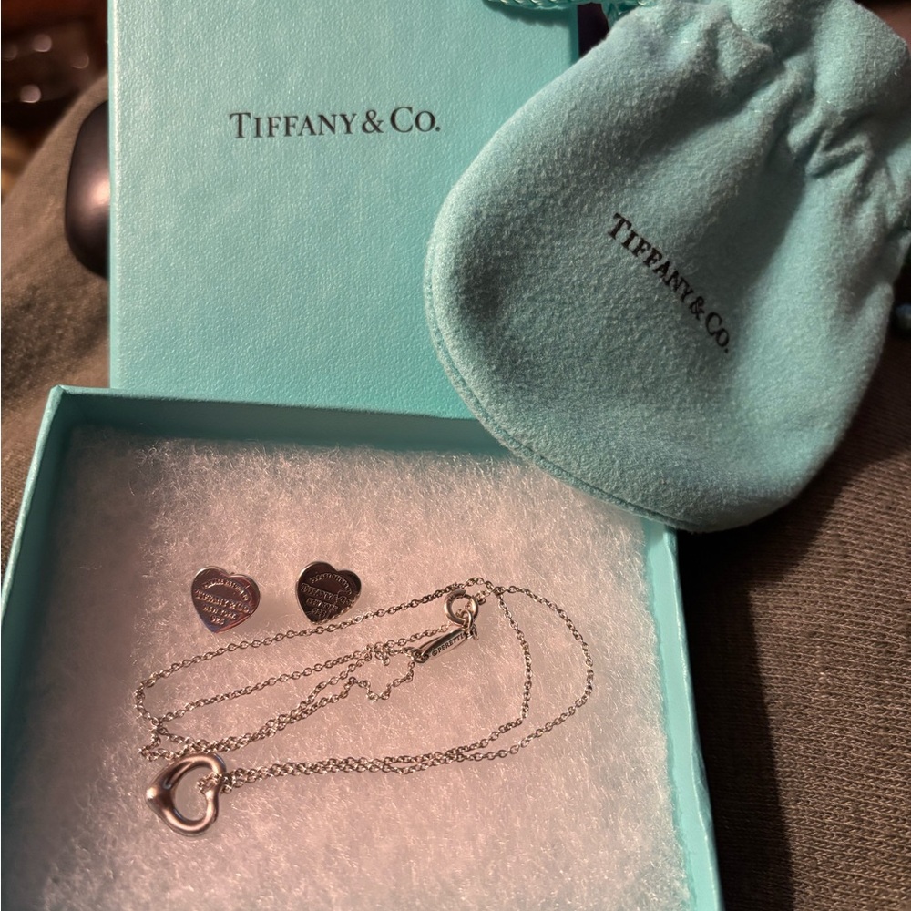 Tiffany & Co. Silver Heart Necklace with Earrings